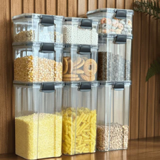 Monte Seu Kit Conjunto De  Potes Herméticos em Acrílico Cristal com Trava  Empilhável em Oferta na Shopee