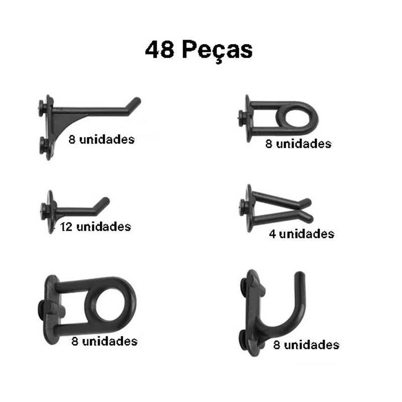 Kit 48 Ganchos Pretos Para Painel de Ferramentas Perfurado