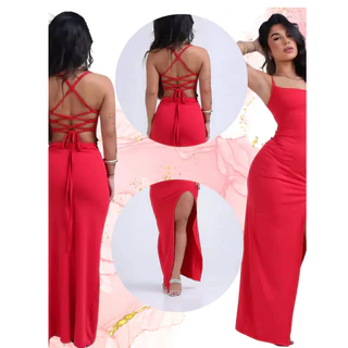 Vestido FEMENINO Longo Suplex Fenda na frente COM ALÇAS TRANÇADAS NAS COSTAS CONFORTAVEL+ CLASSICO