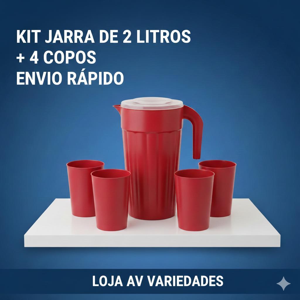 CONJUNTO JARRA 2litros + 4 COPOS CORES PLASTICO