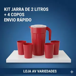 CONJUNTO JARRA 2litros + 4 COPOS CORES PLASTICO