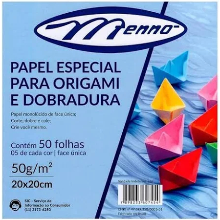 Papel para Dobradura e Origami Coloridos Menno 20X20 Kit Com 50 - 100 ...