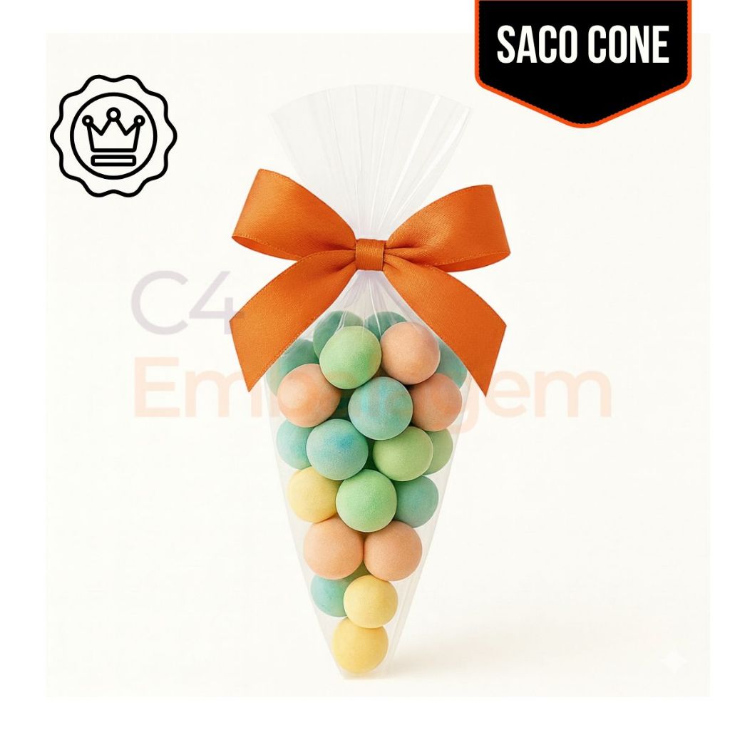 Saco Cone Transparente – Saquinho Plástico para Doces, Festa ...