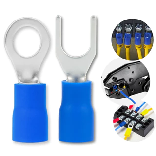 Kit Terminais Forquilha e Olhal 1,5 E 2,5mm Azul | 750v 105c Pvc Antichama | Conector Anel e Garfo
