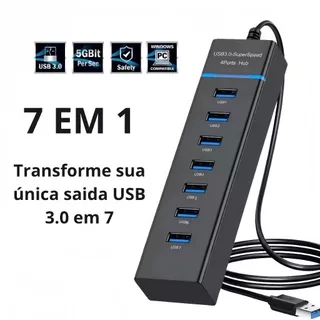 Hub USB 3.0 Ultra Rápido – 4 Portas ou 7 Portas Extensor 5Gbps