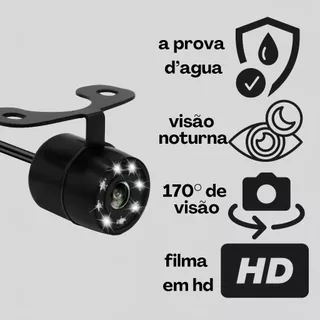 Câmera de Ré Automotiva HD 8 LEDs Visão Noturna Colorida Universal Carro - à Prova D’Água