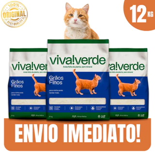 Areia p/Gatos VIVA!VERDE Grãos Finos Máxima Eliminação Odor Kit C/ 12KG Rende Mais - Envio Imediato