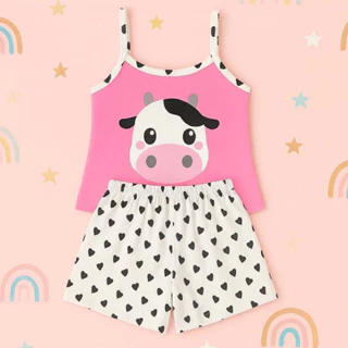 Baby Doll Infantil Malha Confort Vaquinha Fofa Pijama de Verao Roupa De Dormir Short Doll Menina em Oferta na Shopee