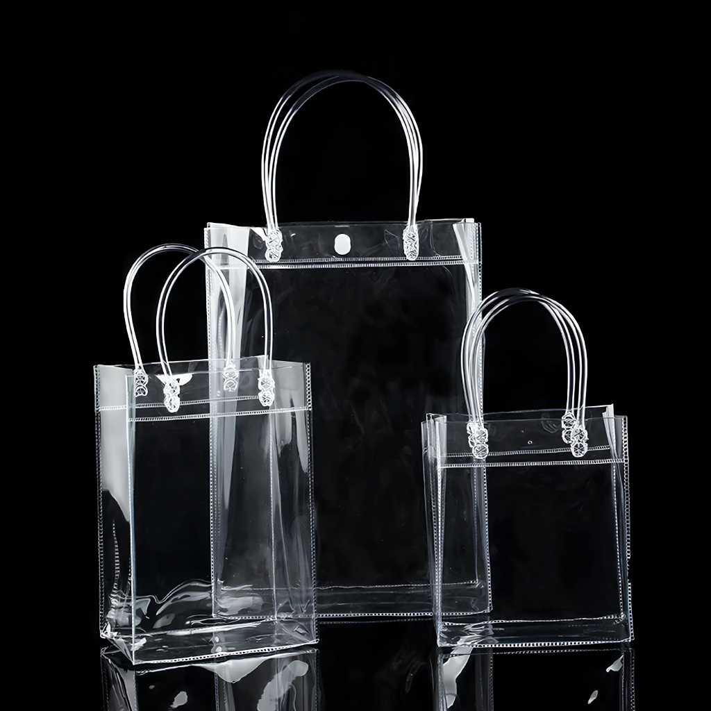 Kit 10 Sacola Plástica PVC Alça Transparente Flexível Para Brinde ...