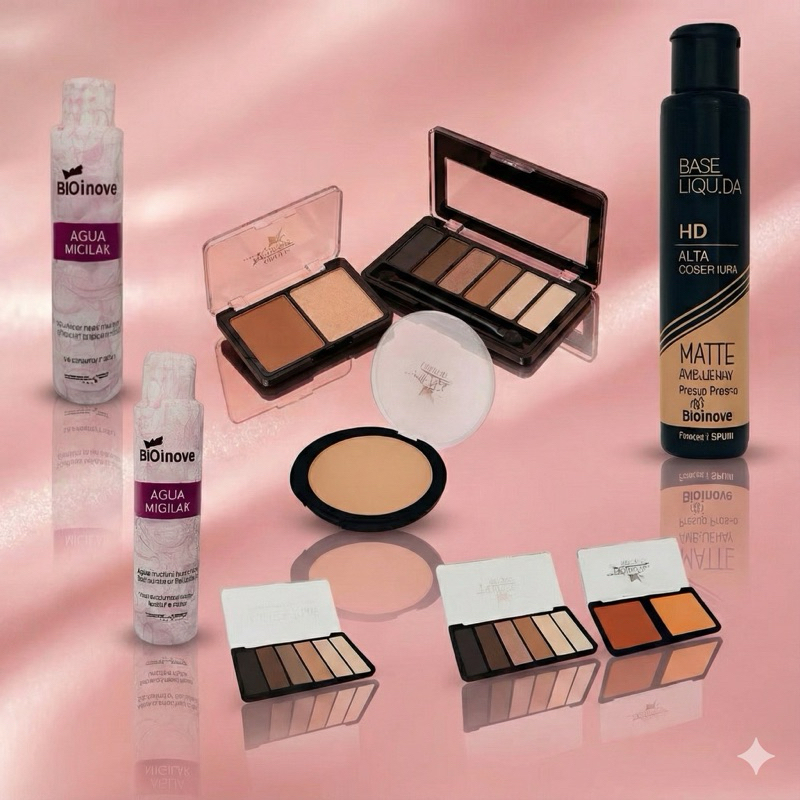 Kit Maquiagem com 6 Produtos – Pele Média | Limpeza + Base + Pó + Paletas Profissional