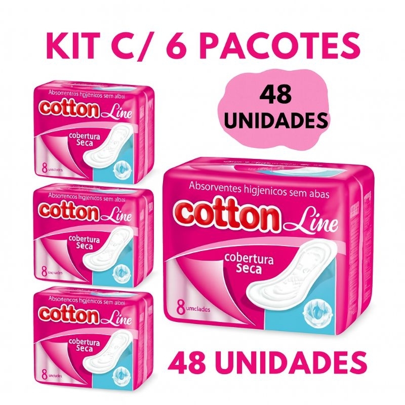 Absorvente Combertura Seca sem Abas - 6 Pacotes 8 Unid. Cotton
