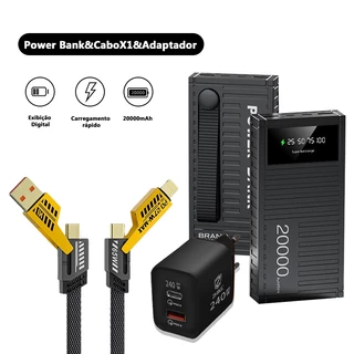 Power Bank 20000mAh Carregador Portatil Carregamento Rápido Powerbank Com Adaptador de 240 W 4 Em 1 Cabo