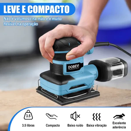 Lixadeira Orbital 450W 15000RPM Profissional – Madeira e Metal – MDF e Plywood Portátil 10 Lixas Dobevi