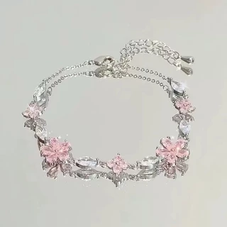 Rosa zircão flor de cerejeira pulseira feminina ins temperamento na moda doce All-Match nicho Design sentir