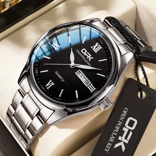 OPK Relógio Preto Prata masculino Original luminoso À prova de água relogio quartzo Calendário Aço Inoxidável 8123