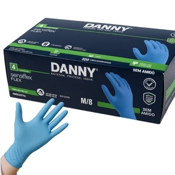 Luva Nitrílica Sensiflex Danny Azul CA 42979 – Caixa com 100
