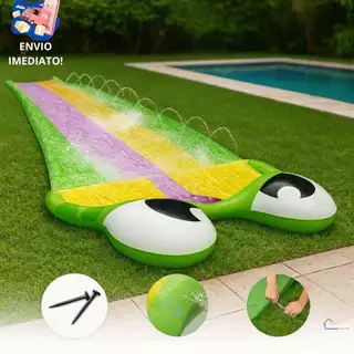 Escorregador Triplo Aquático Infantil 4,88m – 3 Pistas Paralelas, Aspersores de Água, Mini Piscina no Final, Brinquedo I