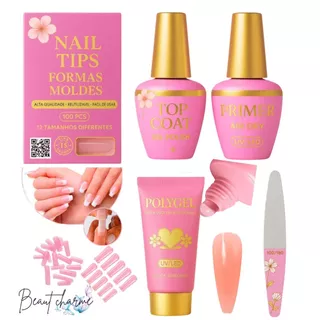 kit Unha Polygel Iniciante Alongamento de Unhas Manicure Top Coat Primer Lixa em Oferta na Shopee