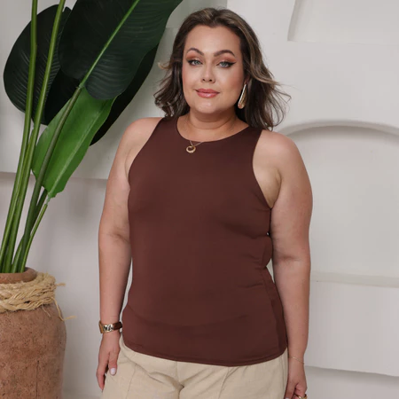 Regata Feminina Plus Size Suplex Com Forro Gola Redonda G1 G2 G3