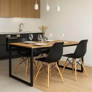 Kit Mesa Industrial + 4 Cadeiras Eames Cores Variadas Para Sala Cozinha