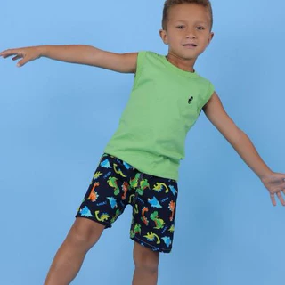 Conjunto Infantil Menino Regata Algodão + Bermuda Estampada Roupa Infantil Menino Verão Conforto