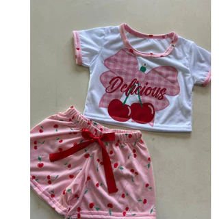 Pijama Feminino Infantil Cereja Roupa de Dormir Short Dool Verão Corpped Menina  Laçinho Baby Dool em Oferta na Shopee