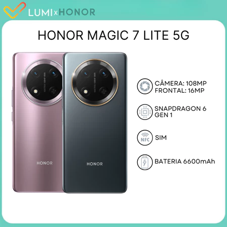 Honor Magic 7 8 Lite 5G Versão Global Câmera 108MP Processador Snapdragon 6 Gen 1 Bateria 6600mAh