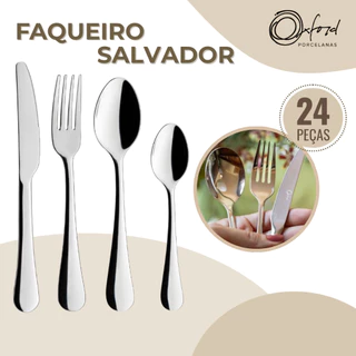 Jogo de Talheres Inox Garfo Faca Colher Faqueiro Profissional Oxford 24 Peças Salvador Buffet Restaurante em Oferta na Shopee