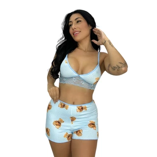 Pijama Feminino Baby Doll Estampado Espera Marido Virginia Renda Top Doll em Oferta na Shopee