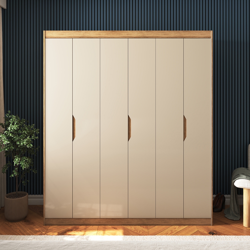 Guarda-roupa Roupeiro 170x147cm Casal 6 Portas 2 Gavetas Puxador Cava ...
