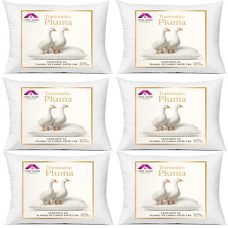 Kit 6 Travesseiro Pluma de Ganso Descanso Antiacaro 70x50cm Luxo em Oferta na Shopee