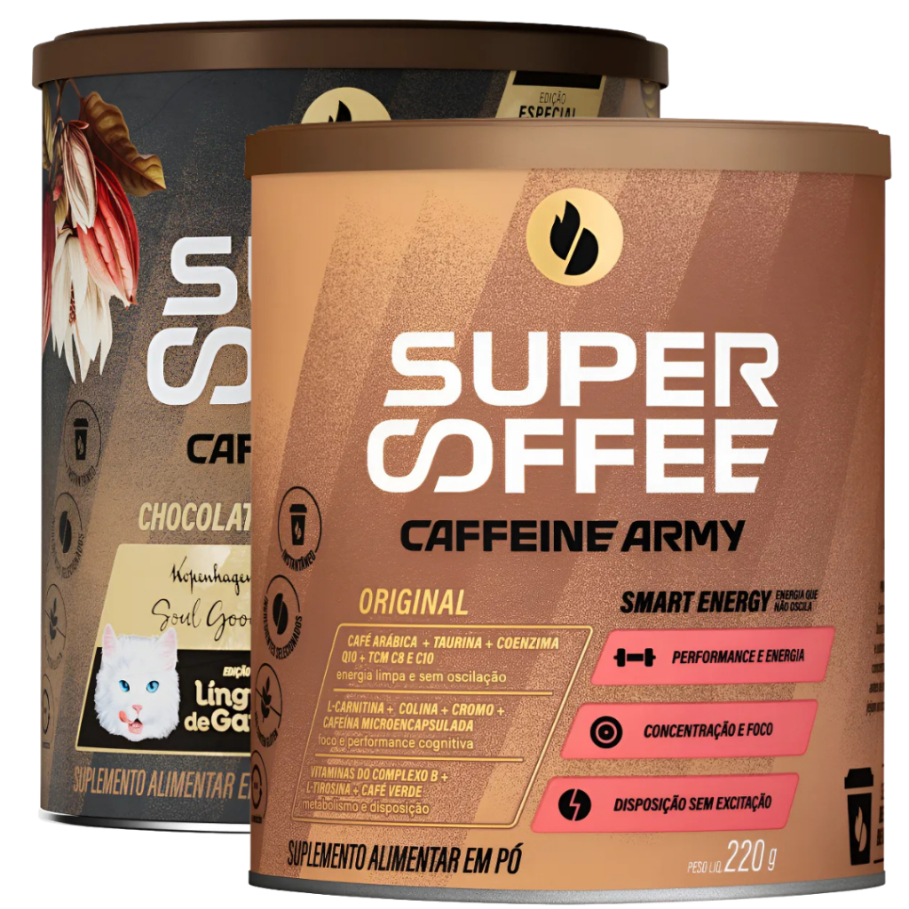 KIT COM 2 SUPERCOFFEE ORIGINAL 3.0 ENERGIA E FOCO 220G - CAFFEINE ARMY em Oferta na Shopee