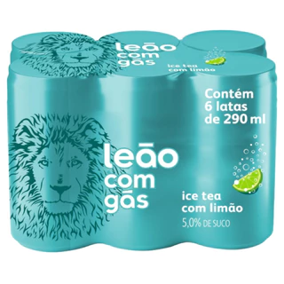 Kit 6 Chá Ice Tea Sabor Limão Zero Com Gás Leão Lata 290ml