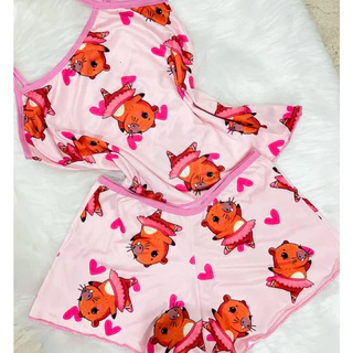 Pijama Infantil Estampado Capivara BabyDoll Moda Juvenil Kids Conforto Para Dormir em Oferta na Shopee