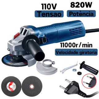 Esmerilhadeira Angular 820W 115mm 4.1/2 11000RPM 110V Kit Completo c Disco e Proteção