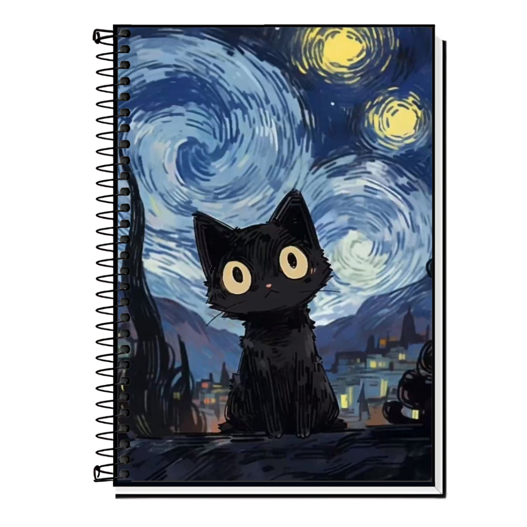 Caderno Personalizado Gato Noite Estrelado – Sonhos e Inspiração Sob as Estrelas 1 a 20 Matérias, Escolar , Faculdade