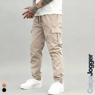 Calça Cargo Masculina Jogger Sarja Streetwear Com Punho e Cordão 34 ao 44 + 3 Cores