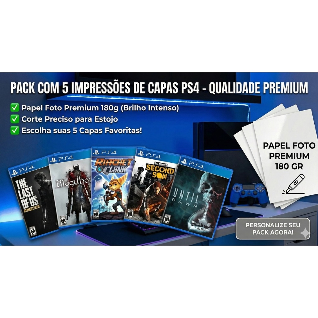 pack 6 Capas de Jogos PS4 - Papel Foto Premium 180g Corte Preciso (Escolha os Jogos) - foto 2