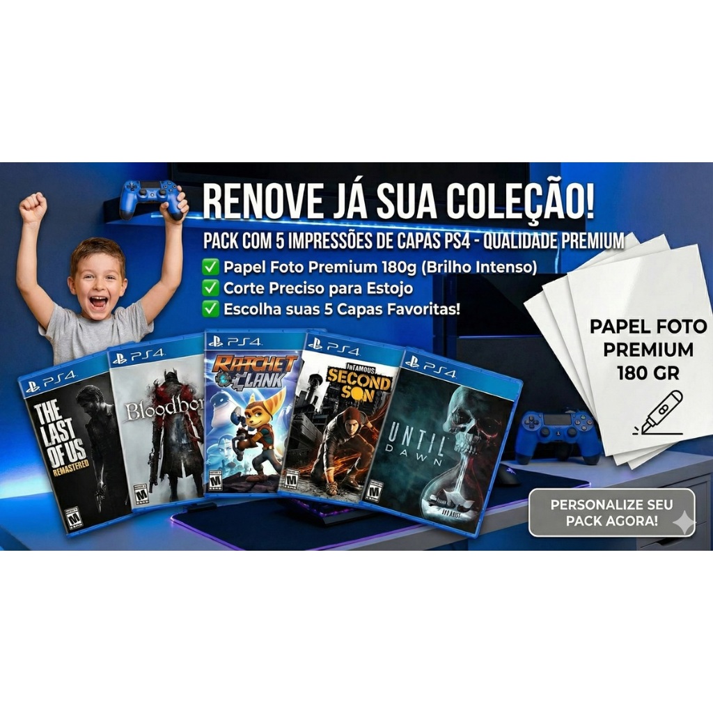 pack 6 Capas de Jogos PS4 - Papel Foto Premium 180g Corte Preciso (Escolha os Jogos) - foto 1