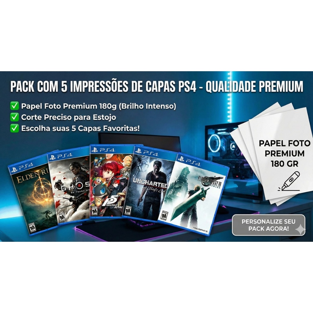 pack 6 Capas de Jogos PS4 - Papel Foto Premium 180g Corte Preciso (Escolha os Jogos) - foto 4