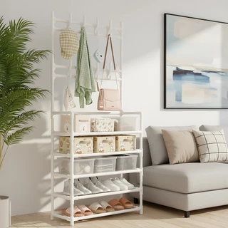 Prateleira Modular com Cabideiro e 5 Camadas para Sapatos, Bolsas e Acessórios em Oferta na Shopee