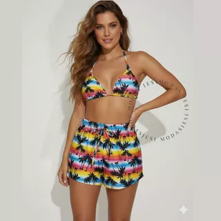 Conjunto Biquíni 3 Peças com Short Praia Feminino em Oferta na Shopee