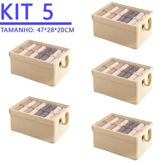 KIT 5 Caixa de armazenamento dobrável multiuso com tampa, adequada para guardar roupas e brinquedos, à prova de poeira em Oferta na Shopee