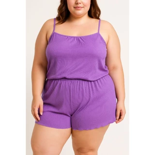Pijama Short Doll Canelado Plus Size Tecido Conforto Moda Feminina Conjunto Camiseta + Shortinho em Oferta na Shopee