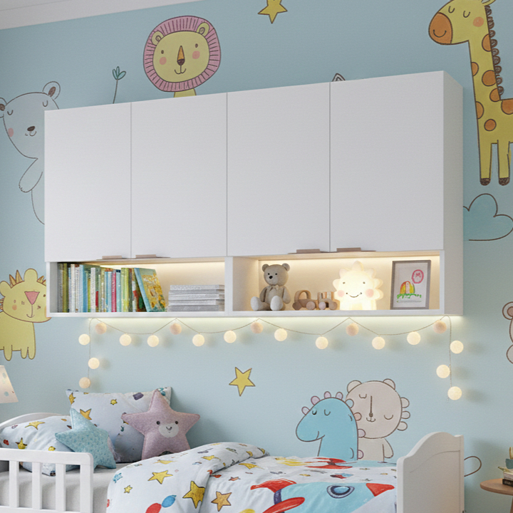 Armário Organizador Aéreo para Quarto – com 4 Portas e Nicho Multiuso ...