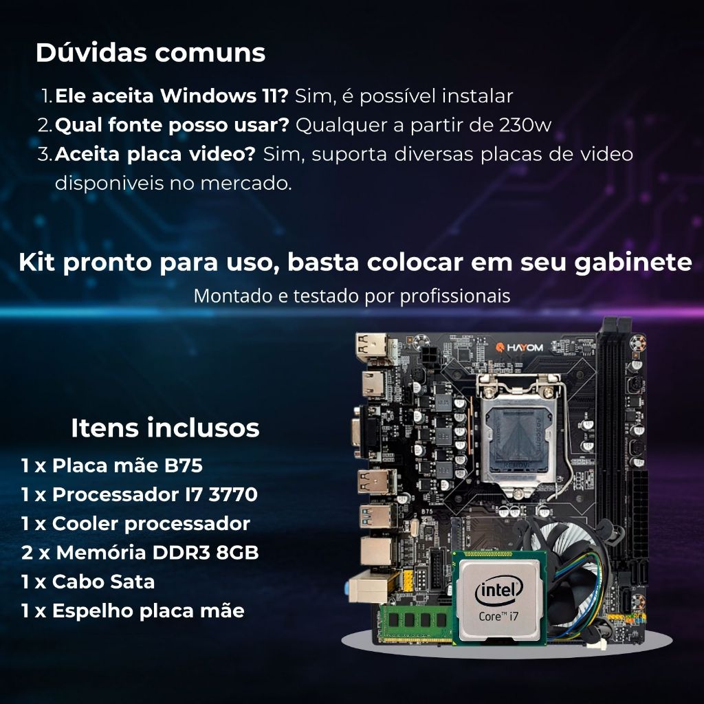 Kit Gamer I7 3770 Memória 8gb 16gb Ram Rede Gigalan Usb 3.0 Placa