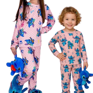 Pijama infantil Feminino Lilo Stitch ou personagem Manga longa Estampado Personagem Frio Inverno em Oferta na Shopee