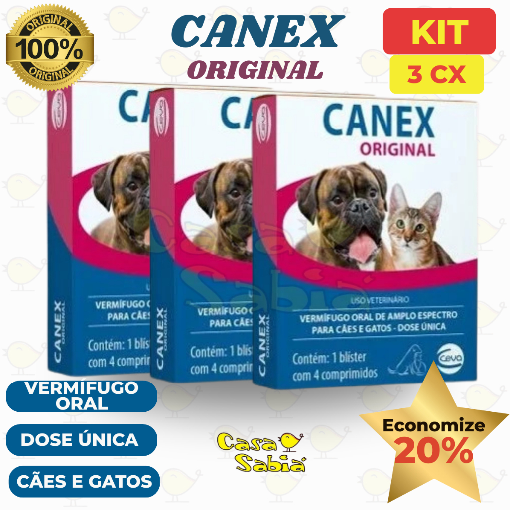 Vermífugo Canex Original Cachorro (Cães) e Gatos | Dose Única | Kit até ...