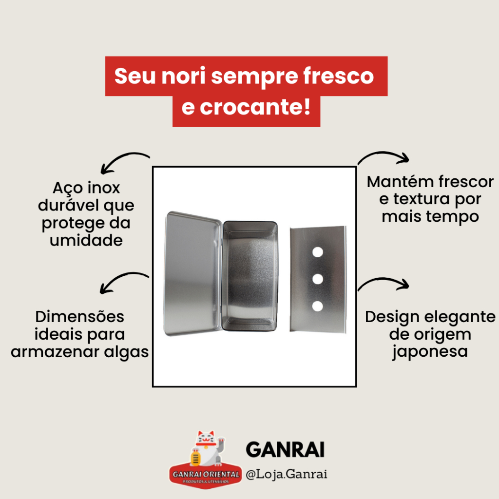 CAIXA Para NORI Japonesa De Aço Inox - Porta Alga Marinha Para