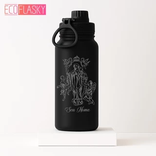 Garrafa Térmica de Aço Inox Personalizada Santa Maria Alça Portátil Academia Personalização a Laser 600ml 800ml